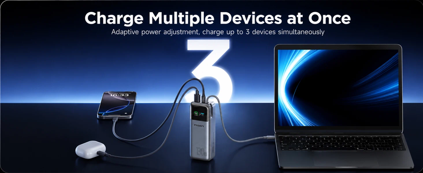 PISEN TP-D107 power bank - power bank connected to three devices
