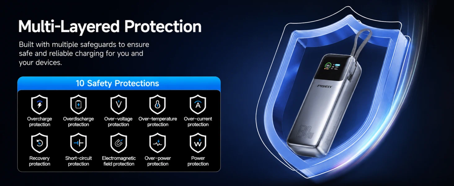 PISEN TP-D107 power bank - protection feature icons