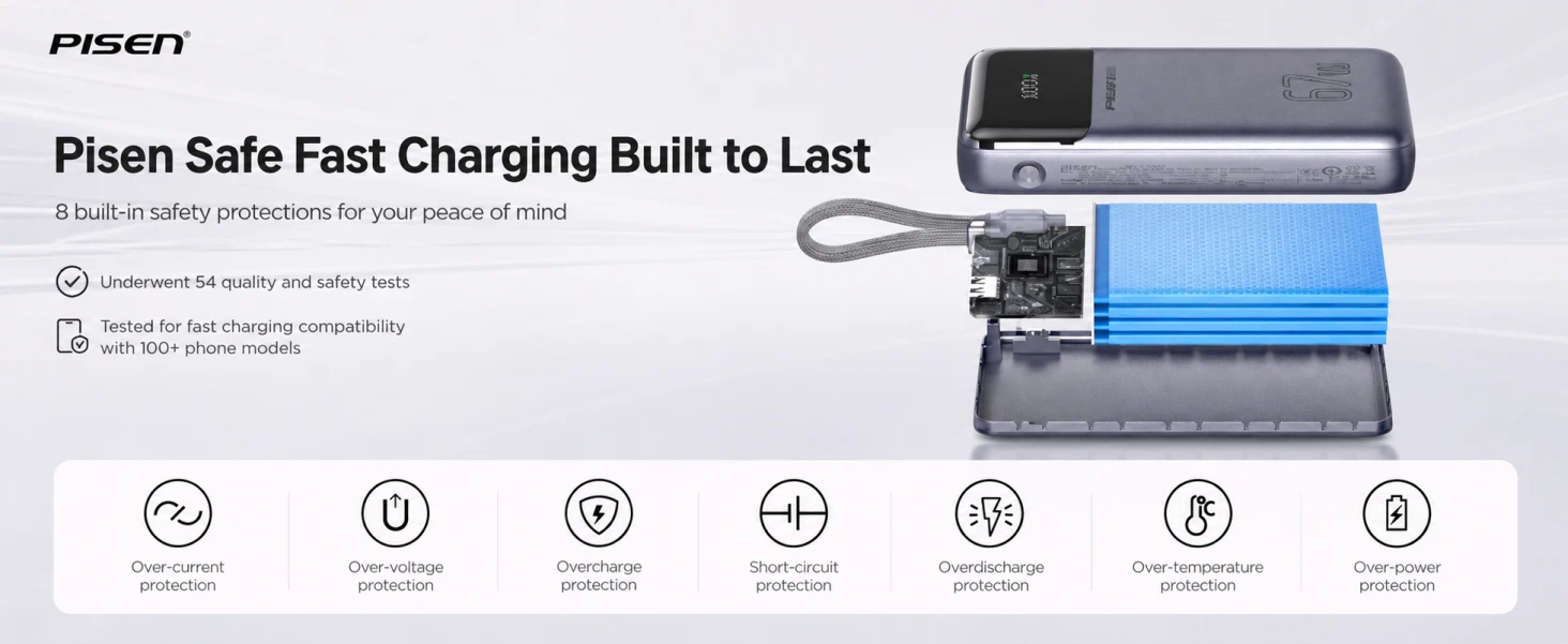 PISEN TP-D108 power bank - protection feature icons