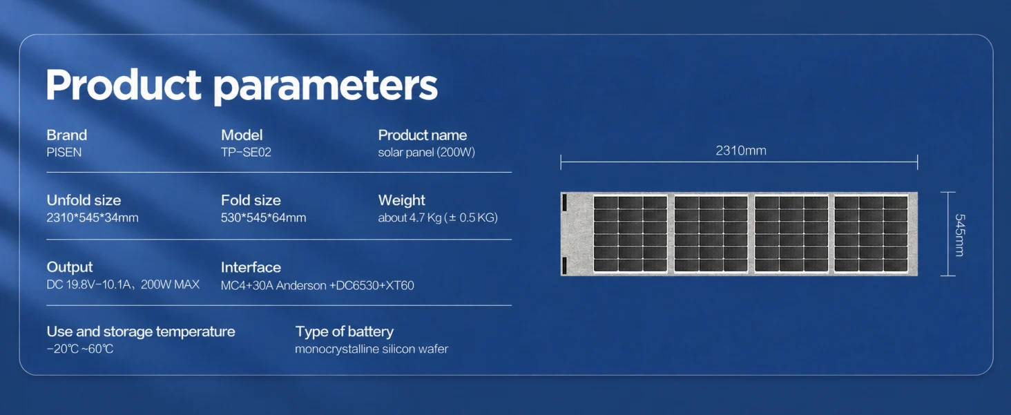 PISEN TP-SE02 solar panel - solar panel parameter table