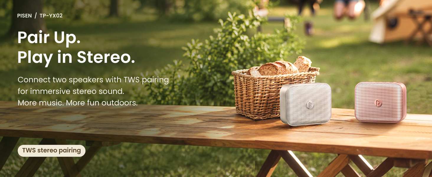 PISEN TP-YX02 outdoor Bluetooth speaker - paired speakers at a picnic