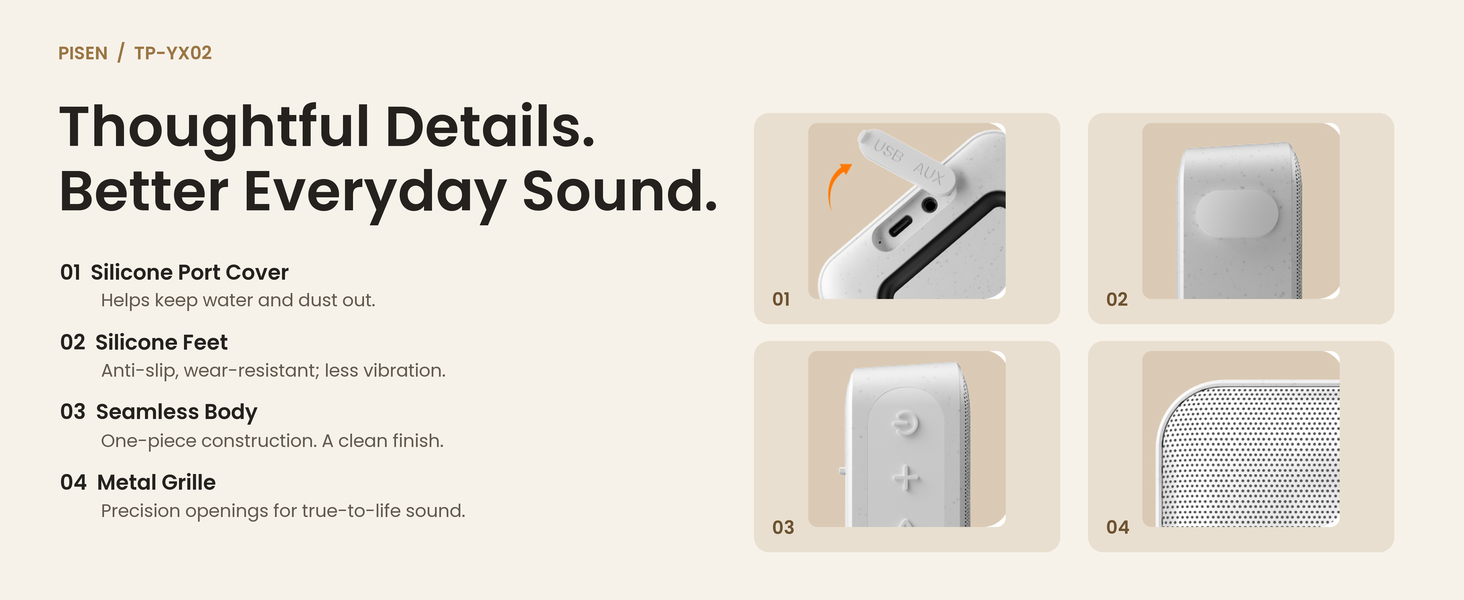 PISEN TP-YX02 outdoor Bluetooth speaker - handle and control detail overview