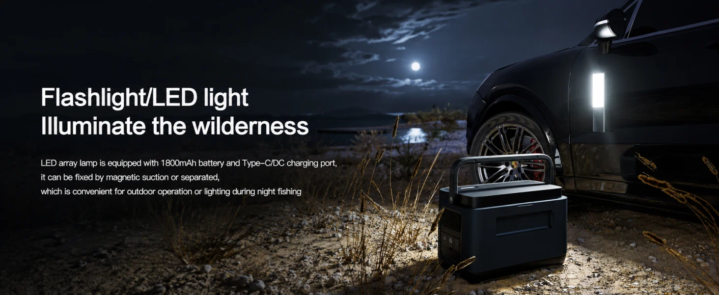 PISEN TS-OPS02 portable power station - power station lighting a campsite