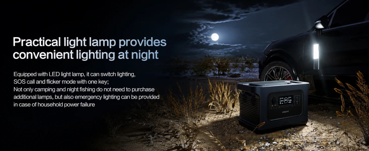 PISEN TS-OPS10 portable power station - power station lighting a campsite